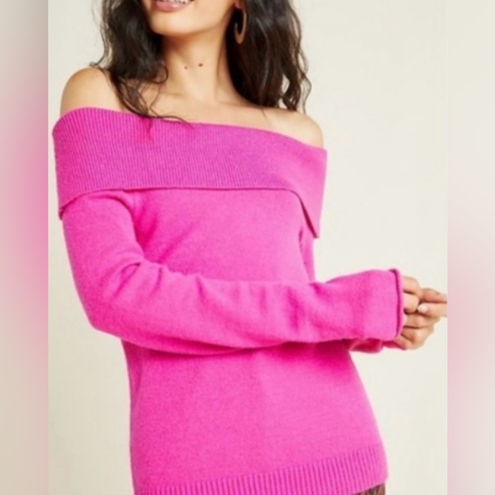 Anthropologie Fuchsia Shelby Off the Shoulder Sweater - Size XS